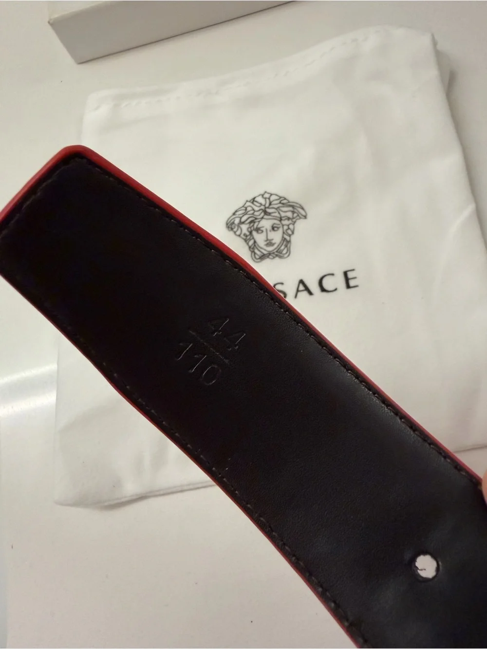 Versace Reversible Medusa Head Belt – Red/Black Leather